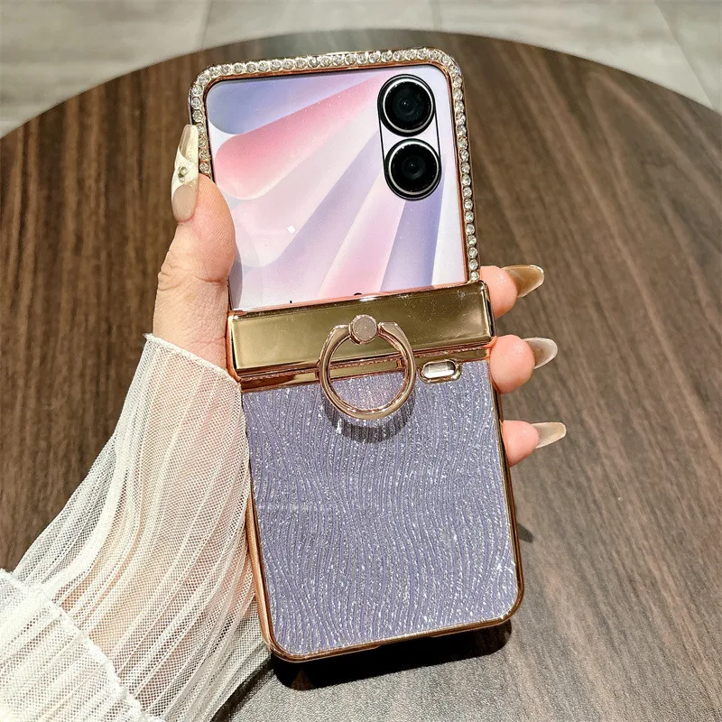 

Роскошный чехол для телефона со сверкающими бриллиантами для Honor Magic V Flip 2, 5G, гальванический кольцевой держатель, защитный противоударный чехол для ПК