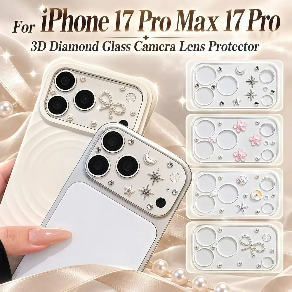 3D Diamond Glass Camera Lens Protector Clear HD Full Cover Phone Camera Lens Sticker Anti Scratch for iPhone 17 Pro Max 17 Pro
