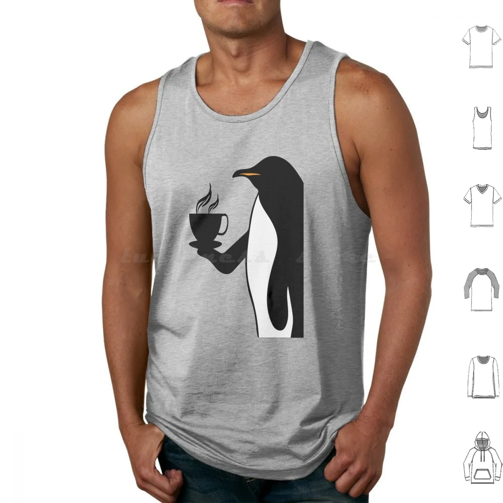 Penguin Serving Coffee Tank Tops Print Cotton Penguin Penguins Coffee Penguin And Coffee Coffee Cup Cup Silhouette