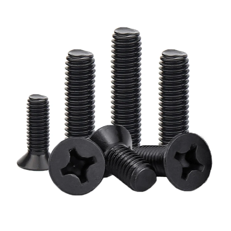 50 Stuks Phillips Platte Verzonken Kop Schroef M1 M1.2 M1.4 M1.6 M2 M2.5 M3 M3.5 M4 Mini Kleine Zwarte Carbon stalen Kruis Bout