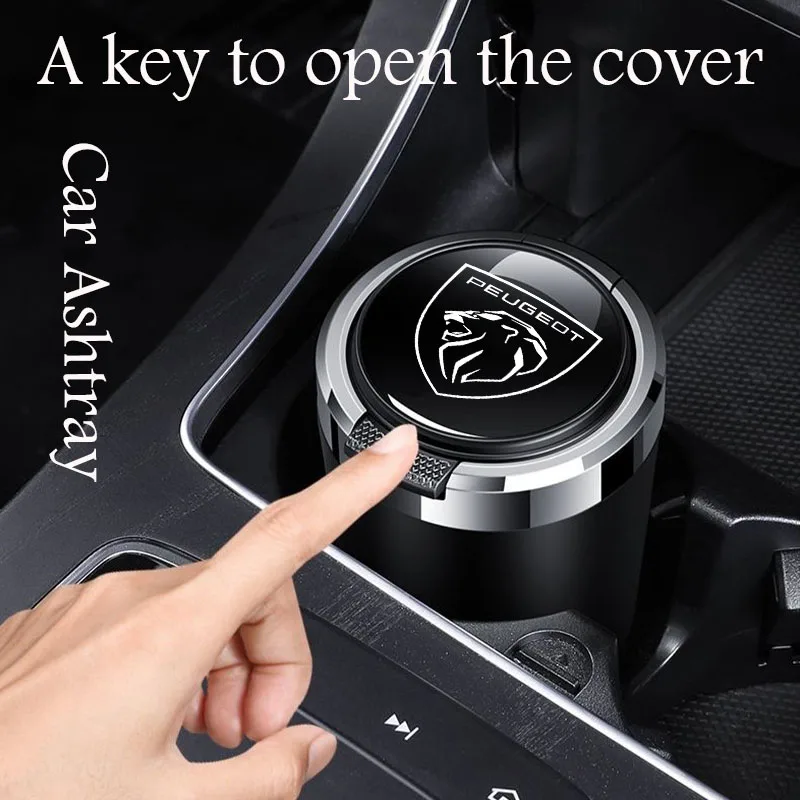 Car ashtray with LED light one touch open lid cigar cup suitable for Peugeot GTline 205 206 306 208 301 307 406 408 508 3008