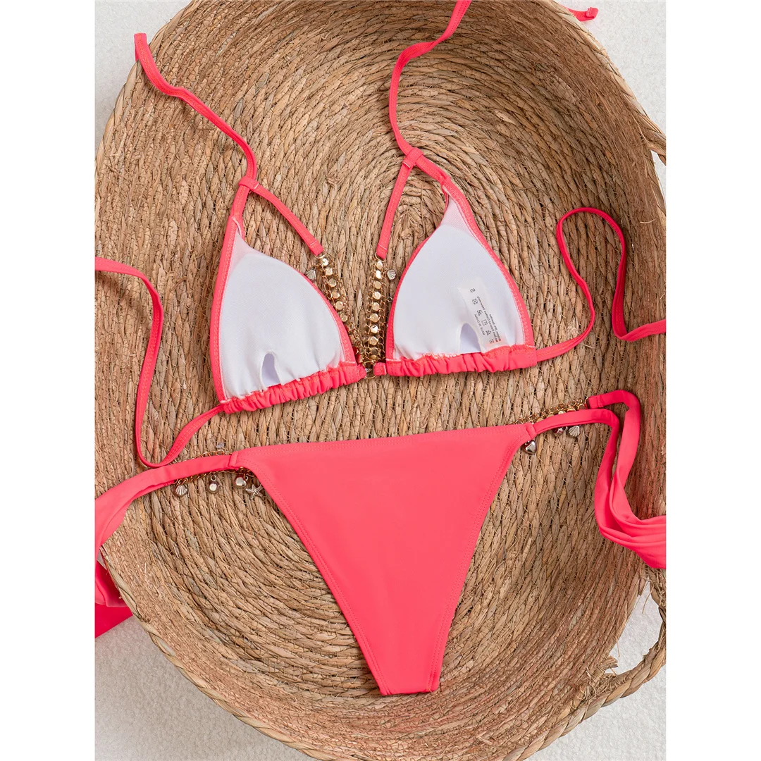 Neuer Strass-Diamant-Bikini mit Neckholder, Damen-Badeanzug, zweiteiliges Bikini-Set, gepolsterter Badeanzug, Badebekleidung, Modell V8091 – Detail 5