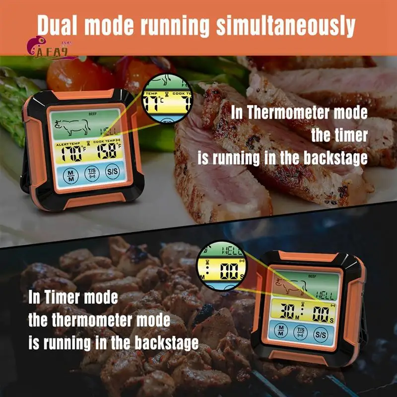 

AEA9-BBQ Cooking Food Thermometer Waterproof BBQ Oven Meat Cooking Grill Thermometer With Timer Temperature Alarm For Cooking