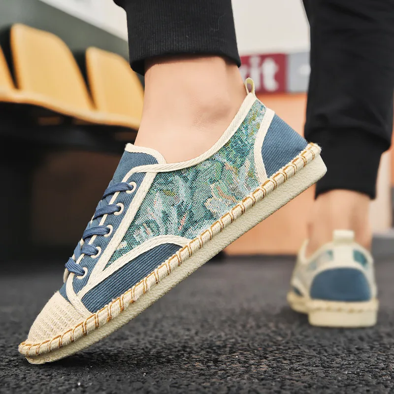 Fashion Printed Summer Low Canvas Loafers Men Flats Casual Shoes Breathable Outdoor Fishman Shoes Man Espadrilles Moccasins 2023