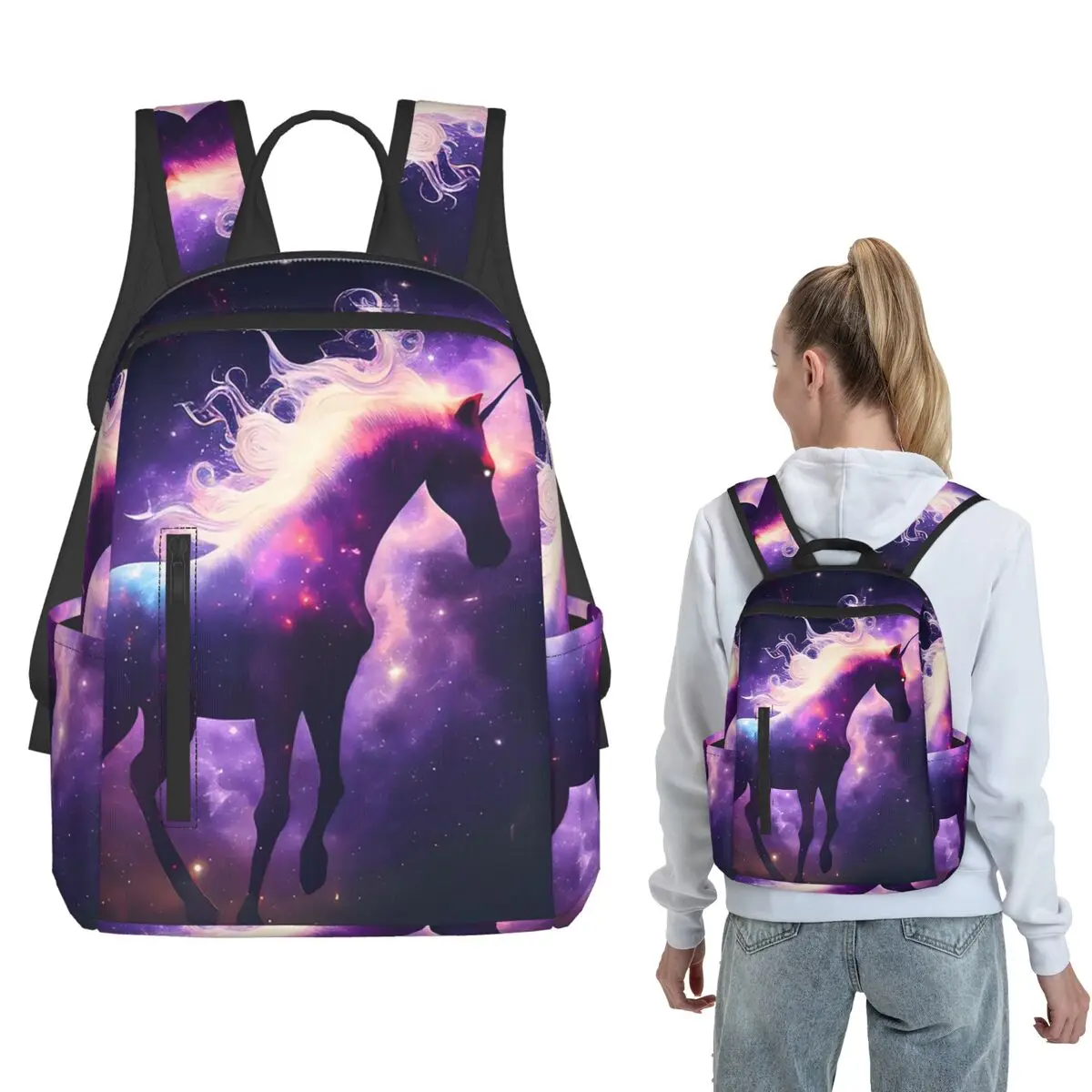 Starry Sky Galactic Colorful Unicorn Backpack Daypack Kids BookBag School Bag Shoulder Bags for Men Women