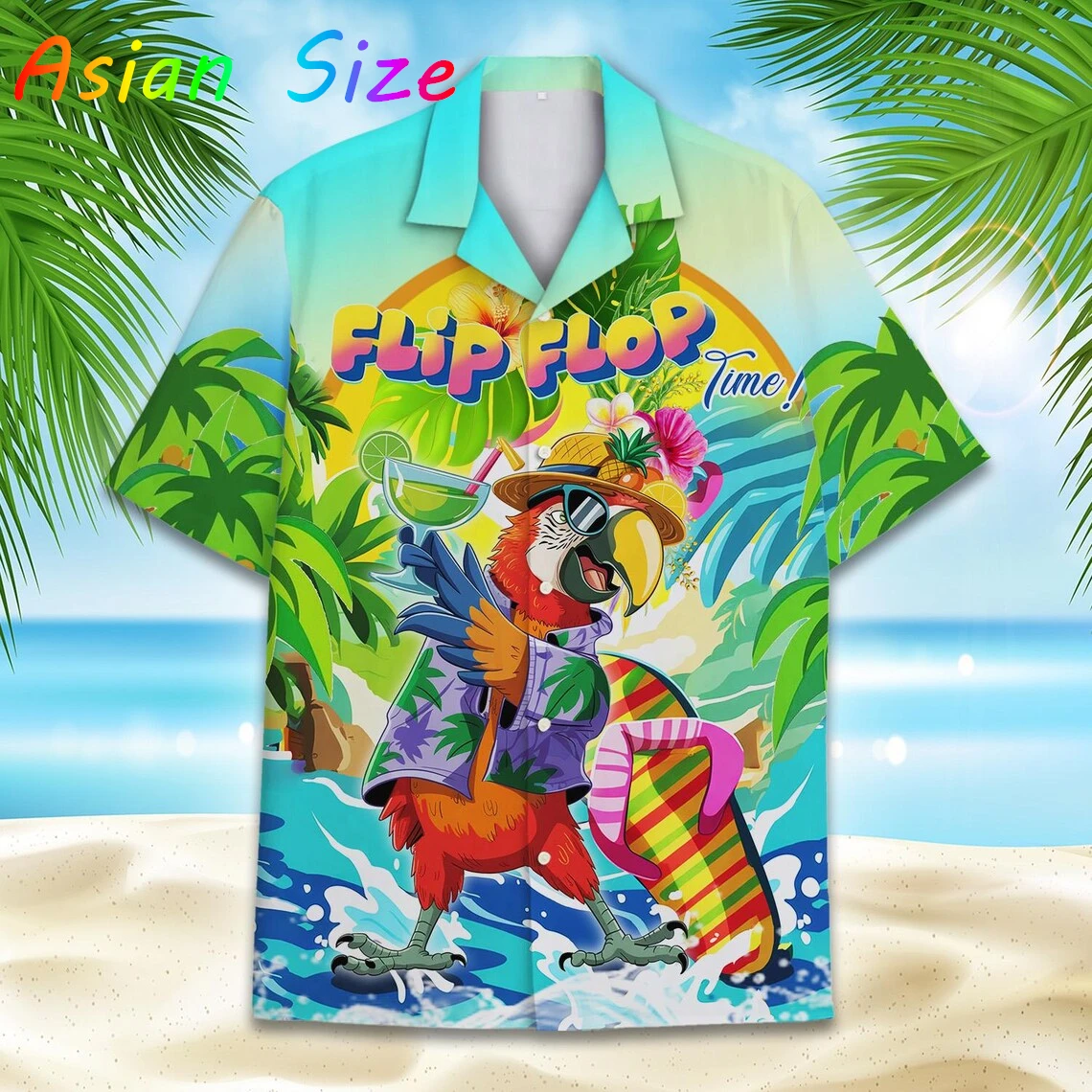 

Мужские рубашки с принтом попугаев и кошек, с коротким рукавом, на пуговицах, в гавайском стиле, новейшие, с тропическими пальмами, для отпуска, повседневные блузки
