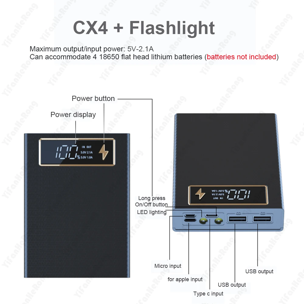 CX4 Portable 4x18650 Battery Charge Storage Box 5V Dual USB 15W PD Fast Type C Power Bank Case For Android Micro USB Smart Phone