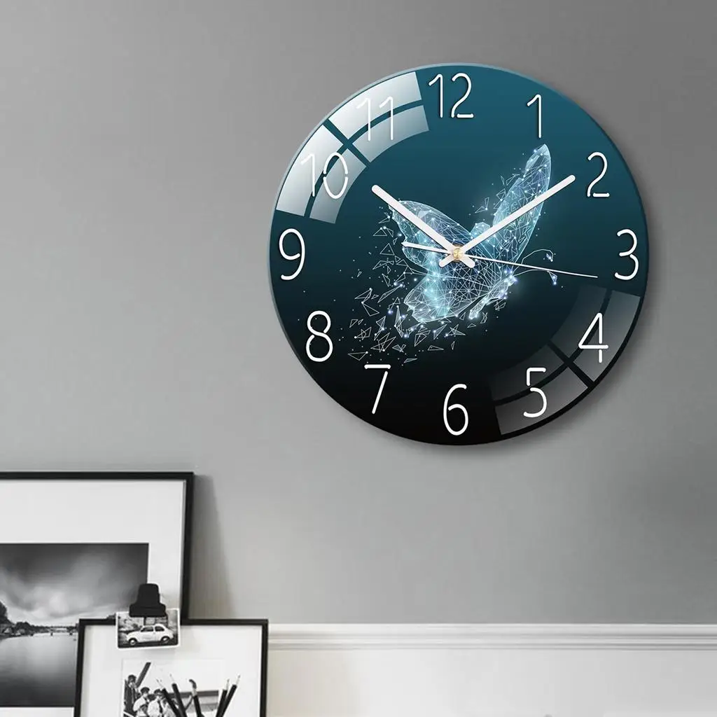 Designer Wall Clock Tempered Glass Mute Sweeping Needle Elegant Wall Decor for Dining Room