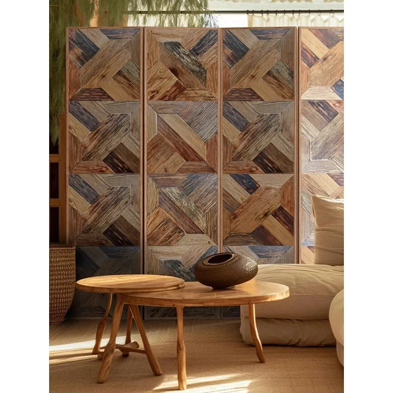 All solid wood parquet screen entrance partition wall modern ple home living room bedroom folding and moving