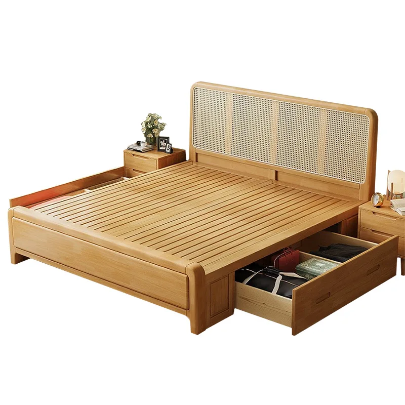 Großhandelspreis Schlafzimmermöbel Einfaches Modernes Design Kingsize Holz Massivholzrahmen Bett mit Stauraum