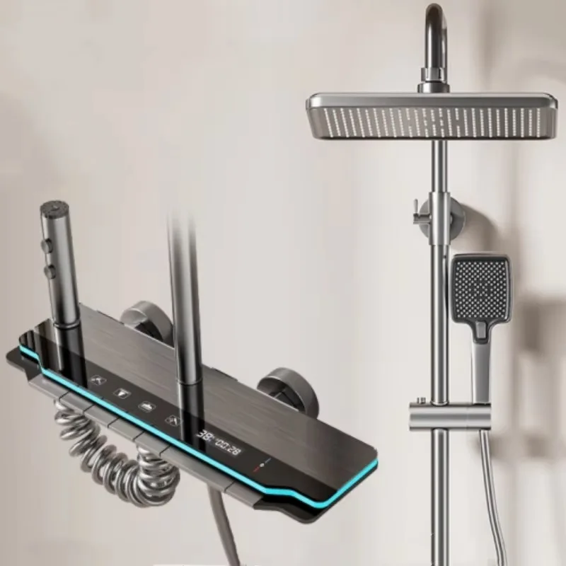 4 Functions Luxury Bathroom Shower Faucet Set  Digital Temperature Display With Light Shower Hot Cold Shower Mixer Taps