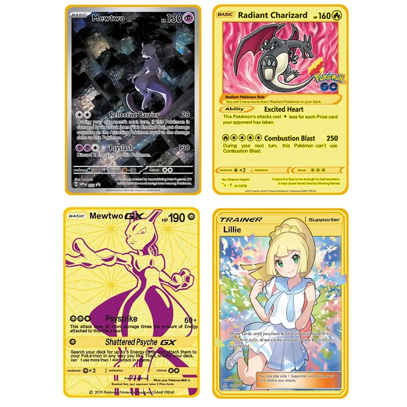 2026 NEW Metal Card 10000 Points Arceus Charizard Super Card Golden English Mewtwo Vmax GX EX Anime Collection Card Gift