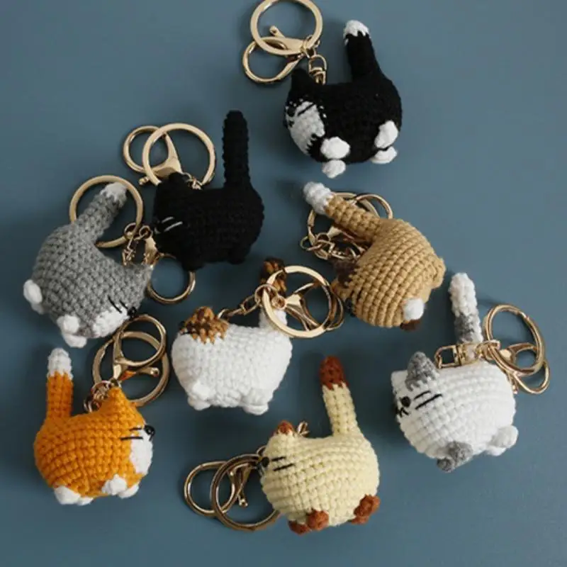 2026 Häkel-Kätzchen-Serie Schlüsselanhänger Niedlicher Handgewebter Dicker Katzen-Anhänger Gestrickter Tier-Schlüsselring Rucksack-Deko-Accessoires Geschenke – Detail 8
