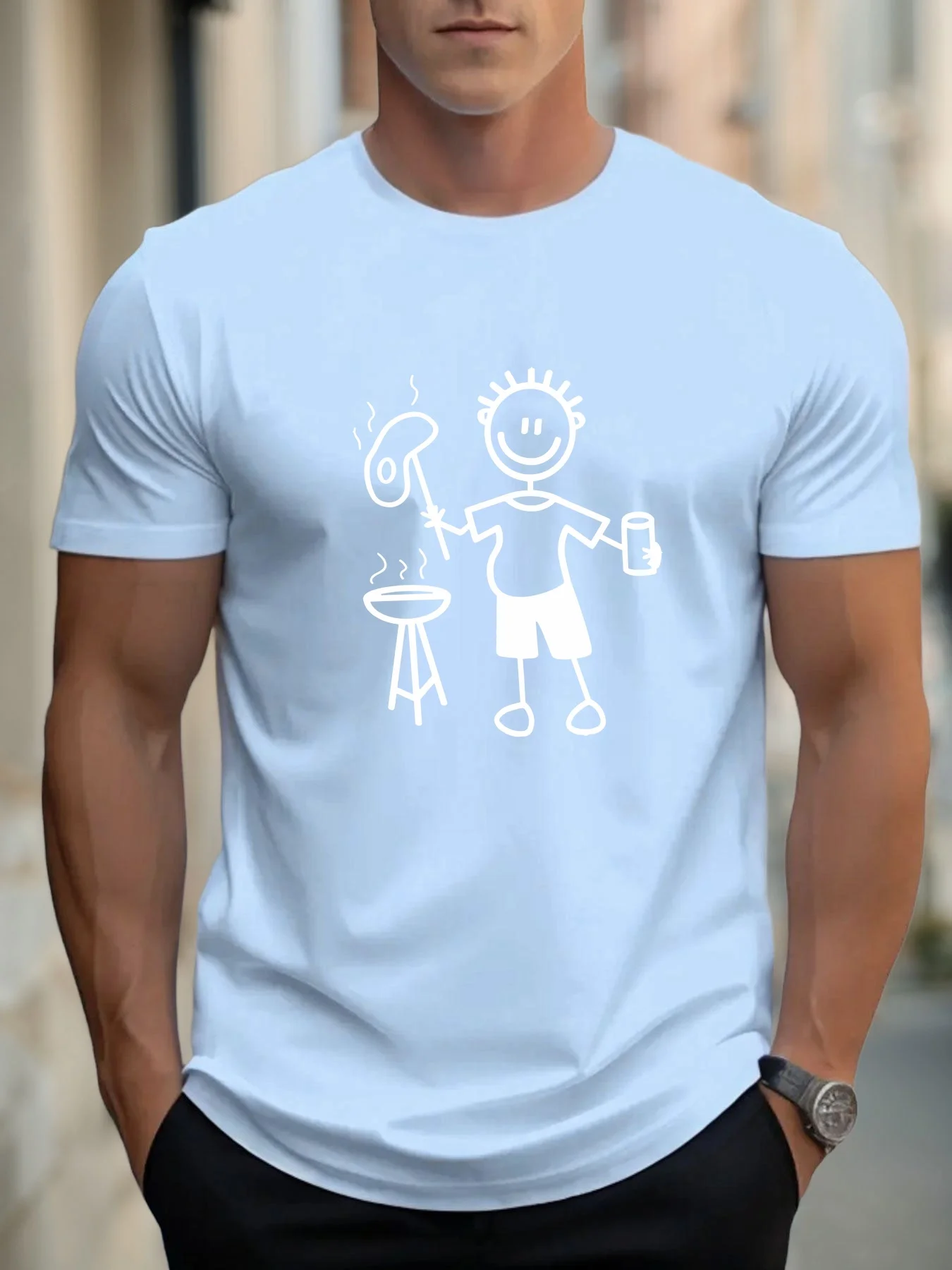 Men's Summer 100% Cotton Active Sunshine Graphic Printed Fashionable and Casual Loose Round Neck Short Sleeve T-shirt Top