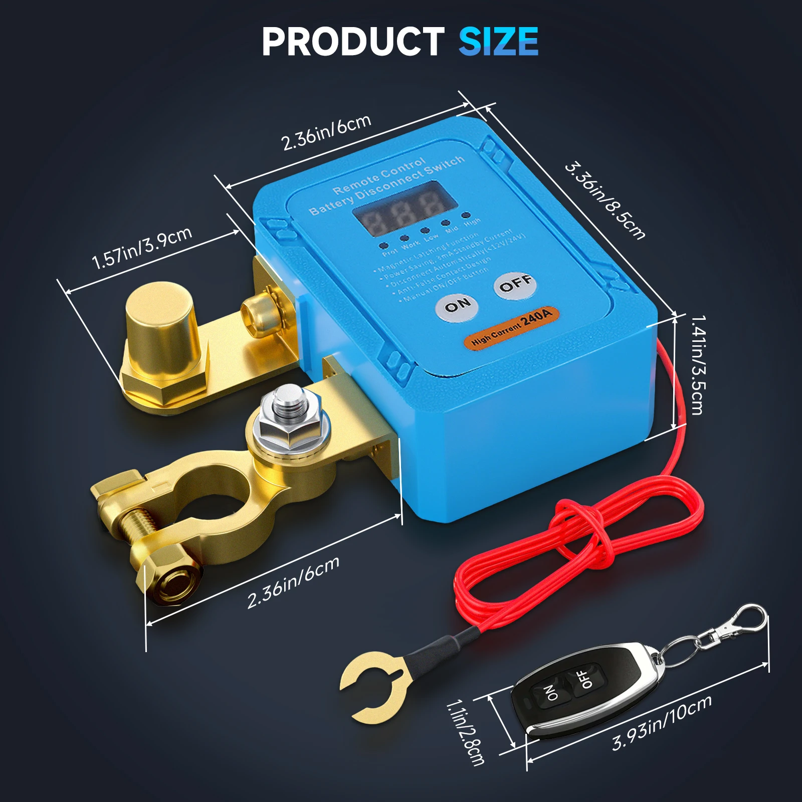 12V 240A Kill Switch für Autobatterie mit Fernbedienung, Batterietrennschalter, Diebstahlschutz für Auto, Wohnmobil, LKW, Wohnmobil, Boot