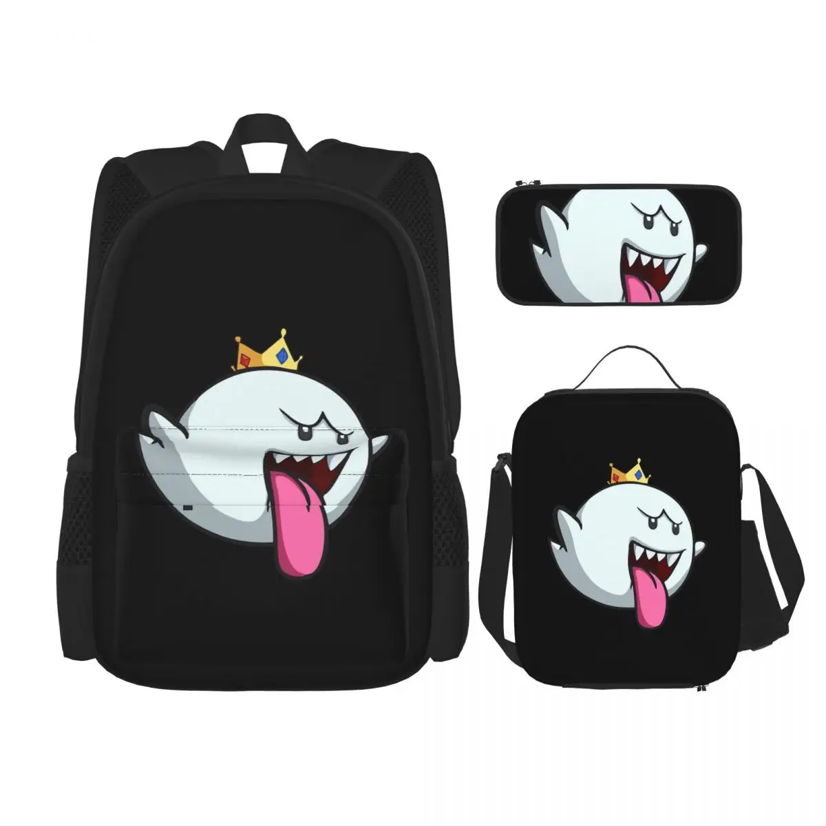 

King Boo Backpacks Boys Girls Bookbag Students School Bags Kids Rucksack Lunch Bag Pen Bag Three-Piece Set