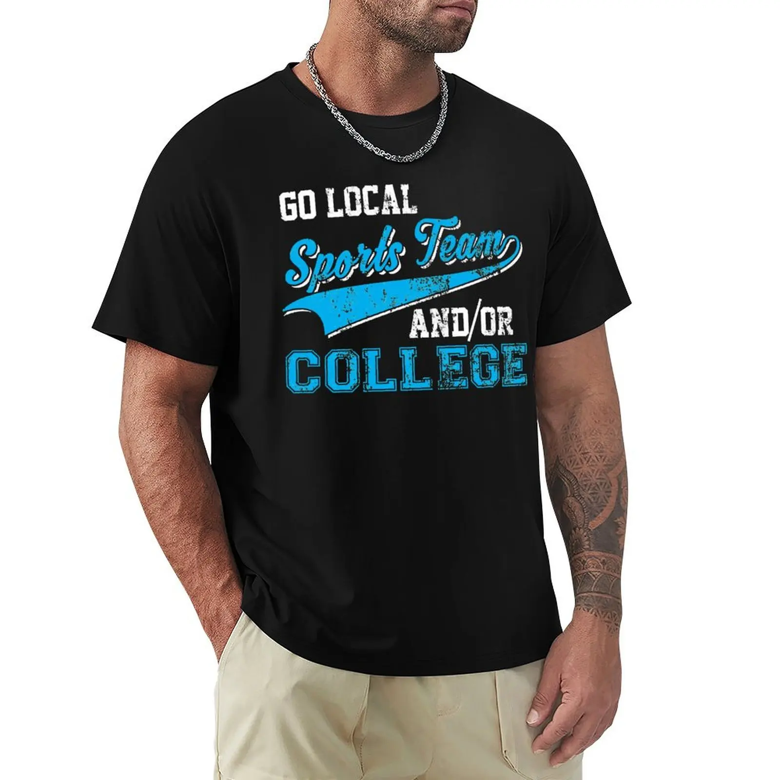 Go Local Sports Team AndOr College Distressed T-Shirt Basic Crew Neck Short Sleeve Top