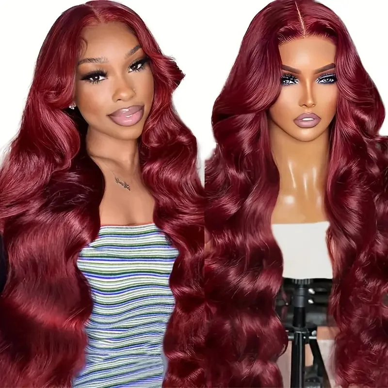 200% Body Wave Burgundy 13x6 Hd Lace Frontal Human Hair Wig For Women 99j Lace Front Brazilian Wigs On Sale Clearance