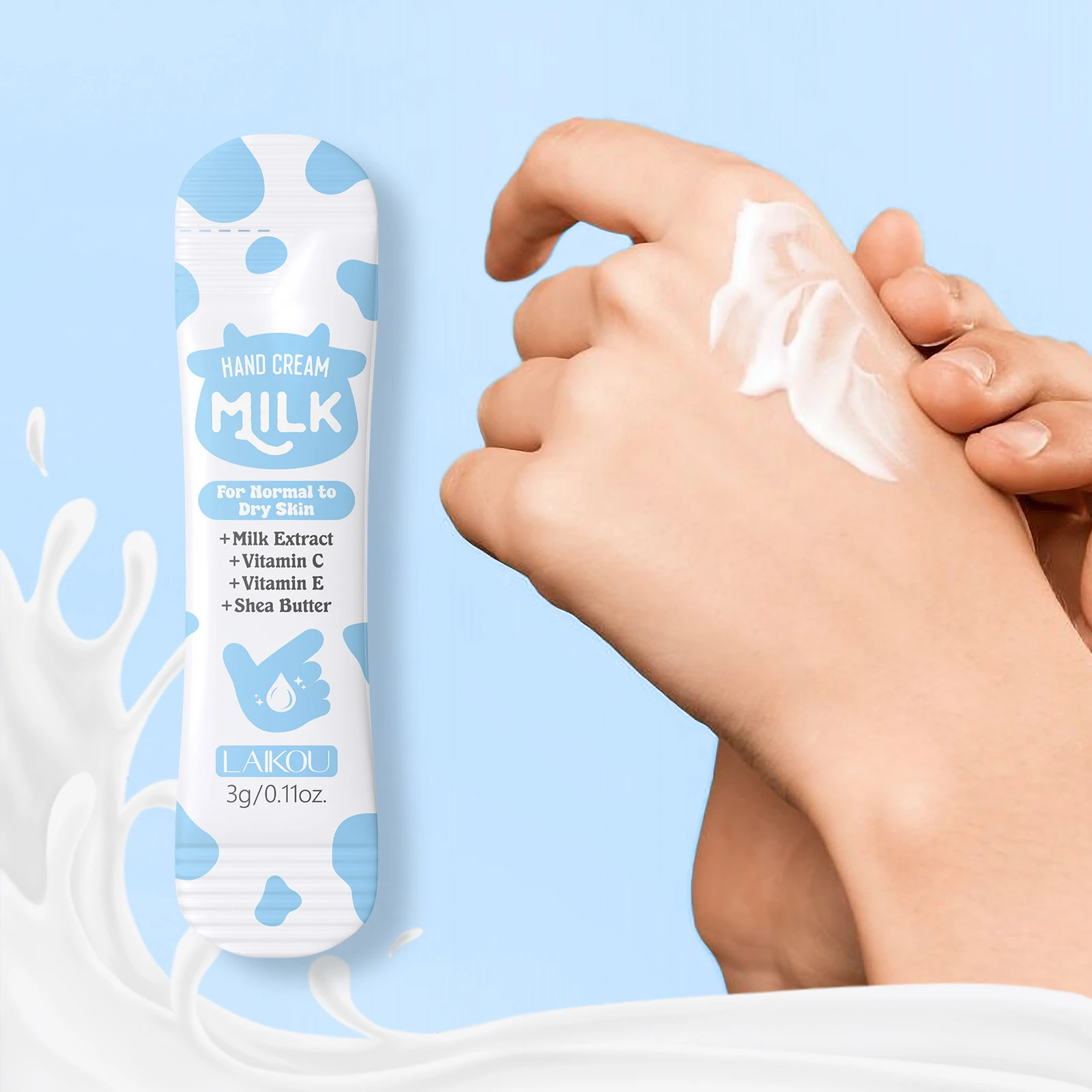 LAIKOU 10 Bags Milk Hand Cream 3g, Moisturizing Hydrating Hand Care, Travel Size Nourishing Cream for Dry Skin Softening