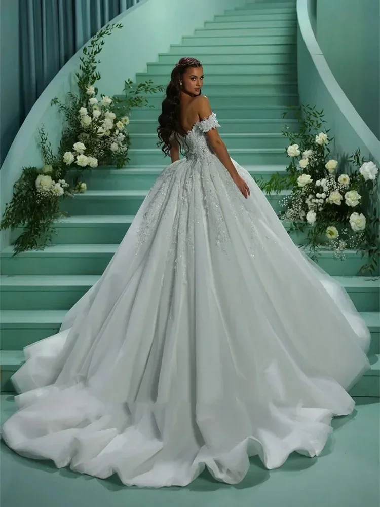 Angepasst Anmutige Schatz Hochzeit Kleid Luxus Perlen Blumen Applikationen Prinzessin Brautkleid Ballkleid Vestido de