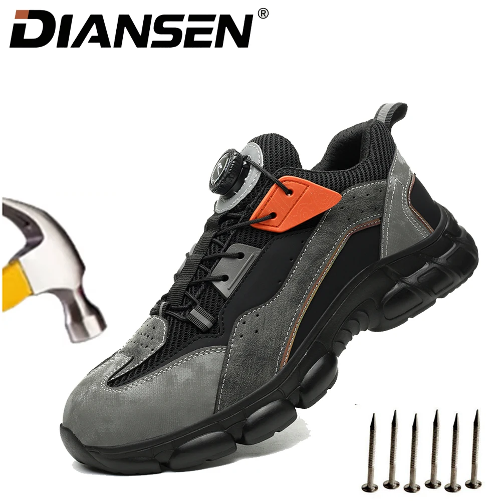 

Rotary Button Adjustable Safety Shoes Comfortable Soft Work Sneakers Lightweight Slip Resistant Low Top Steel Toe Boots for Men