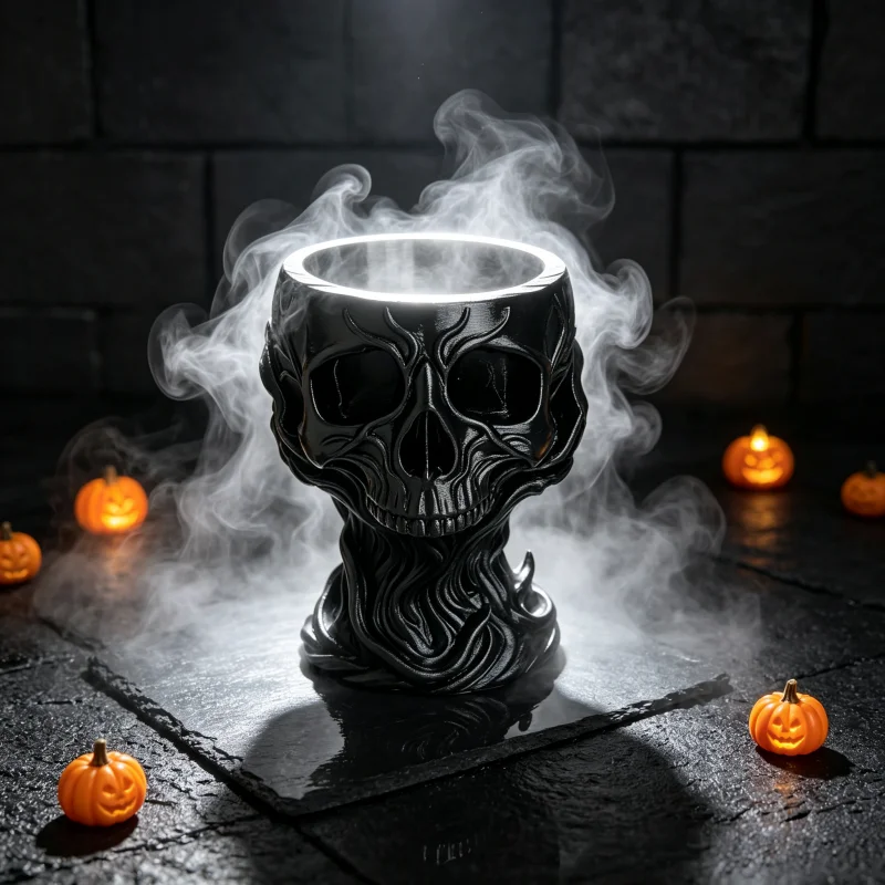 Fashionable Black Embossed Smoke Skull Goblet, Gothic Tabletop Candle Holder, Creative Tabletop Ornament, the Ultimate Housewarming Gift for Gothic Decor Enthusiasts