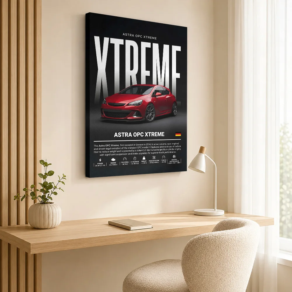 German Astra OPC Xtreme Car Framed Canvas Print Personalized Photo Specification Layout Wall Art For Office Housewarming Gift