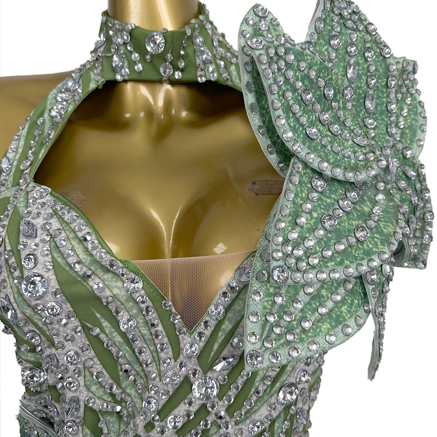 Elegant Leaf Rhinestone Banquet Party Long Dress Dinner Gown Show Performance Festival Outfit Women Prom Evening Mermaid Dress