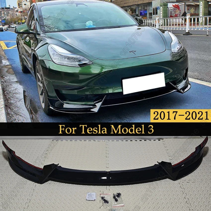 

Передний бампер автомобиля, нижний диффузор для Tesla Model 3 2017 2018 2019 2020 2021 2022 2023, спойлер для губ ABS, тюнинговые аксессуары