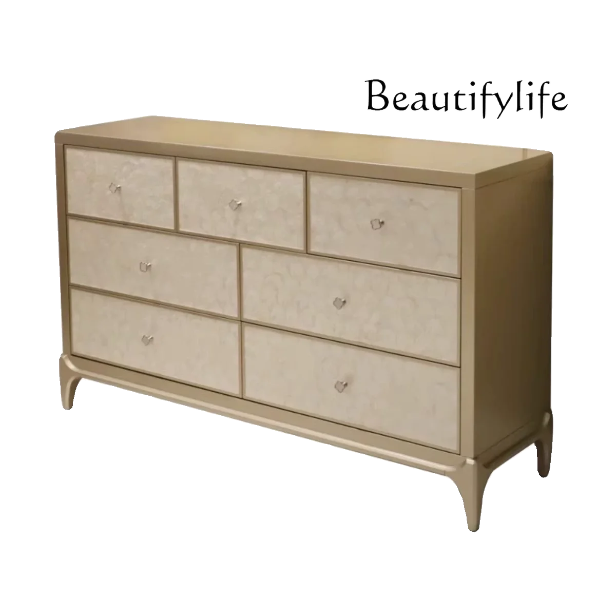 American Cream Style Solid Wood Shell 7-Drawer Cabinet Household Minimalist Storage Cabinet