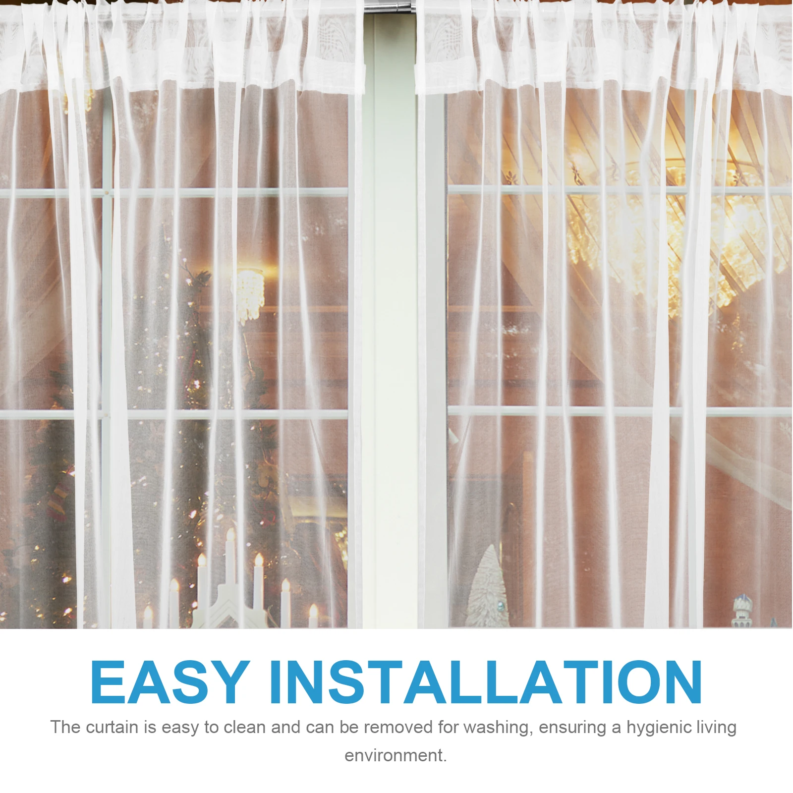 

2pcs White Curtain Window Gauze For Living Room Bedroom Dining Window Sheer Curtain Room Drape Semi Transparent Long Panel