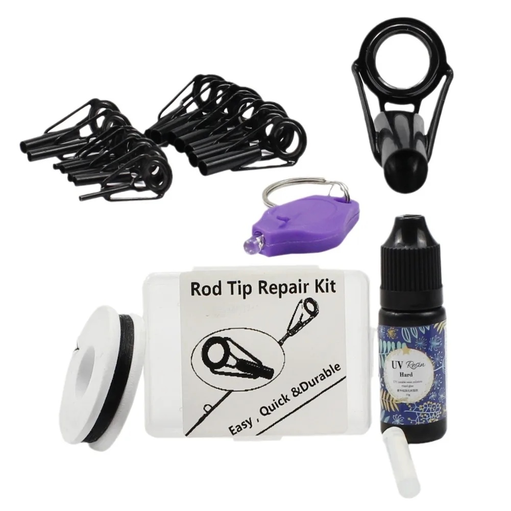 Fishing Rod Tip Complete Repair Kit With Stainless Steel Guides+Glue+UV Light For Fishing Pole Tip Replacement