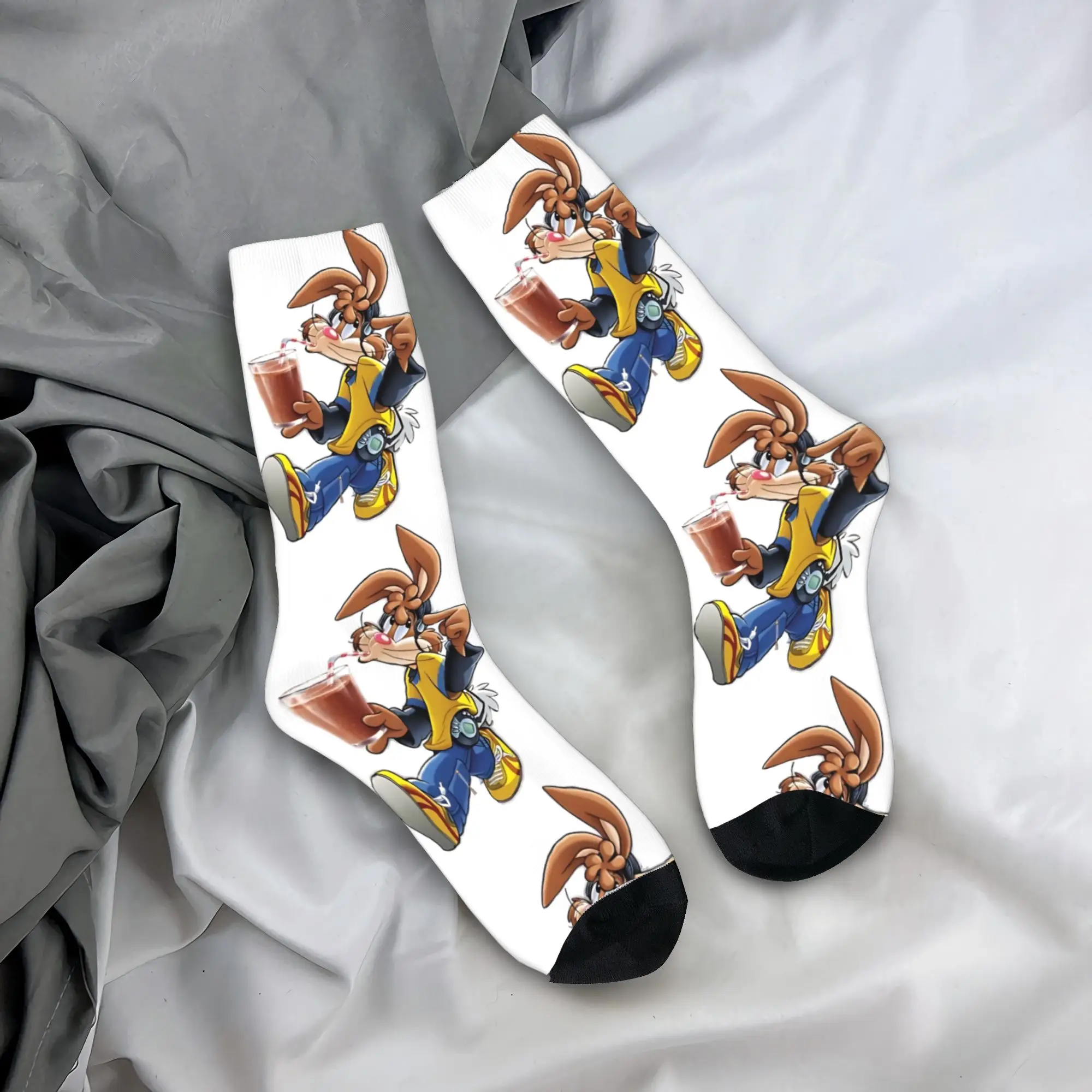 N-Nesquik Chocolate Milk Rabbit  Socks  Funny Stockings Autumn Anti Bacterial Men Socks Medium Soft Printed Running Sports Socks