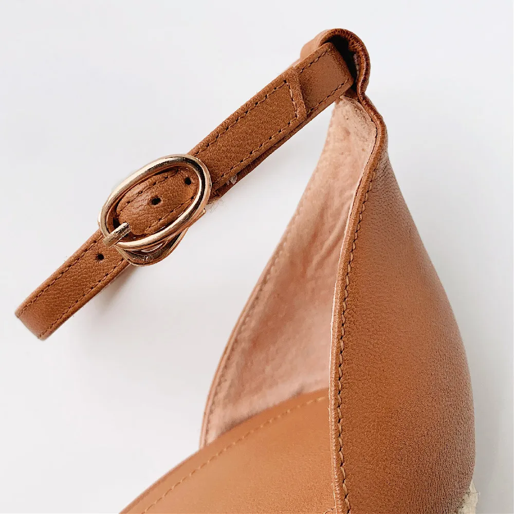 Women\'s sheepskin wedge platform high heel ankle strap sandals narrow band open toe elegant ladies slim dress pumps shoes women