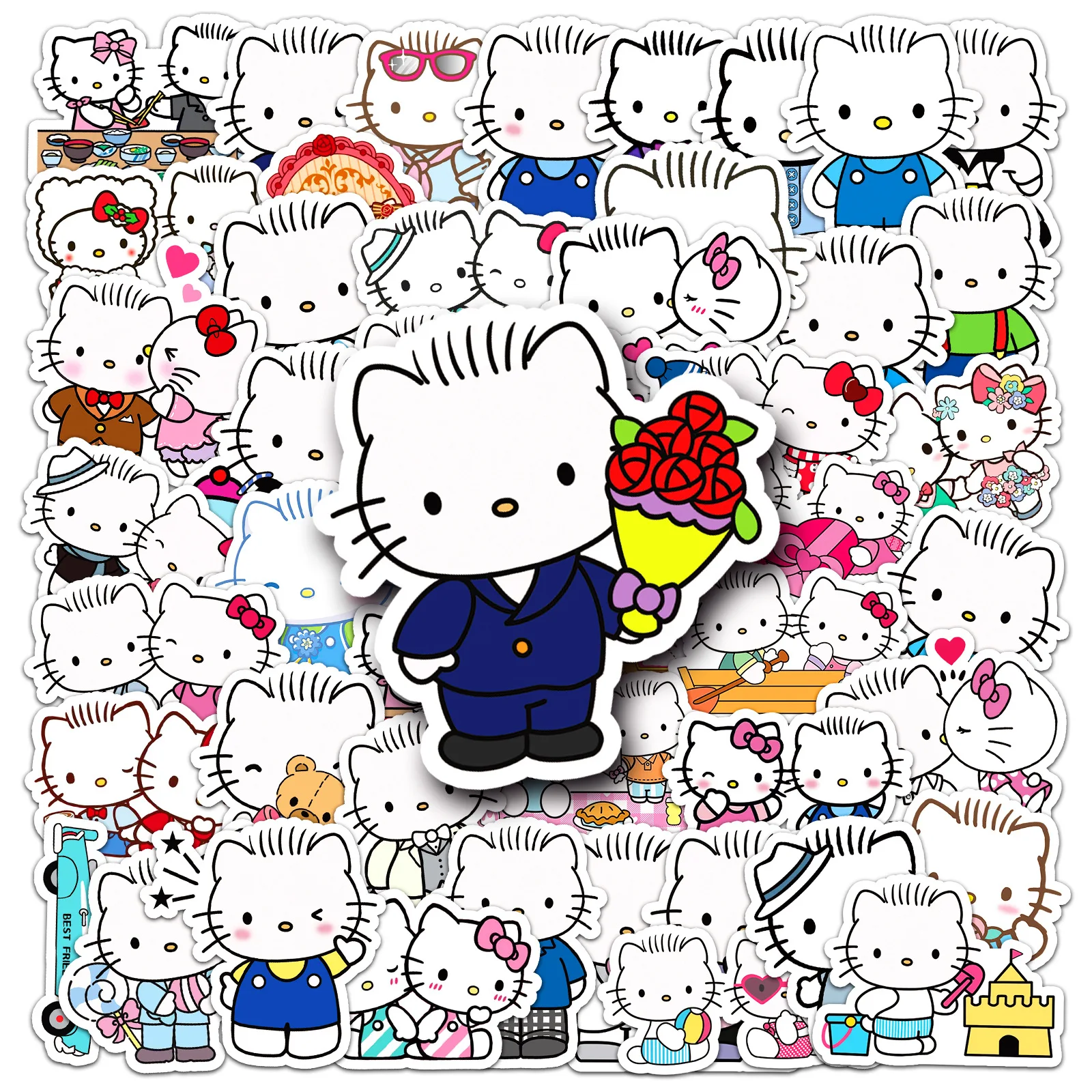 Calcomanías Kawaii de Hello Kitty, calcomanías decorativas para guitarra, bicicleta, teléfono, Maleta, juguete, 10/50 piezas