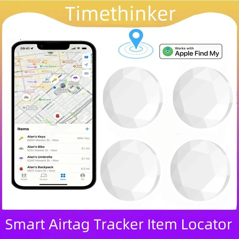 Timethinker Bluetooth GPS Airtag Tracker Smart Tag work with Apple Find My Itag Global Network Key Finder Air Tags for Bags IOS