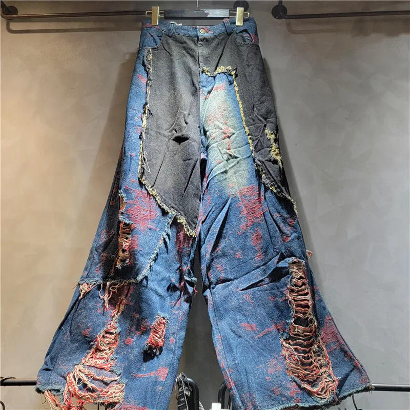 WTHT delle Nuove Donne di Modo Patchwork Lavato Risvolto Manica Lunga Giacca di Jeans A Vita Alta Jeans Dritti Femminile 2025 Autunno 1LS2310
