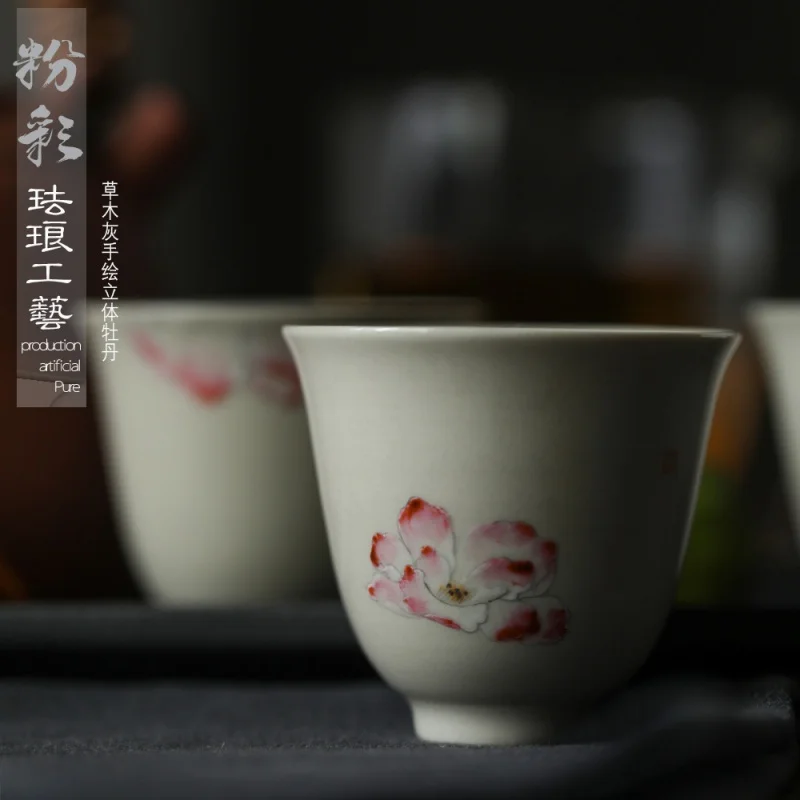 

★Jingdezhen High-Grade Ceramic Tea Set Pure Hand Drawing Pastel Peony Enamel Craft Kung Fu Tea Cup Fragrant Women