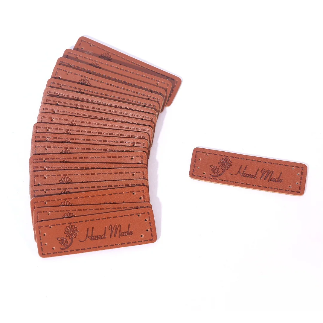 100Pcs Brown Handmade Garment Tags Labels PU Leather Labels For Jeans Bags Shoes Making Supplies 1.5*5cm