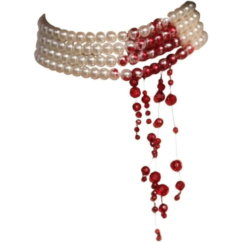 

Halloween Handmade Dripping Blood Imitation Pearls Necklace Jewelry Vampire Choker Party Costume Women Carnival Party Gifts