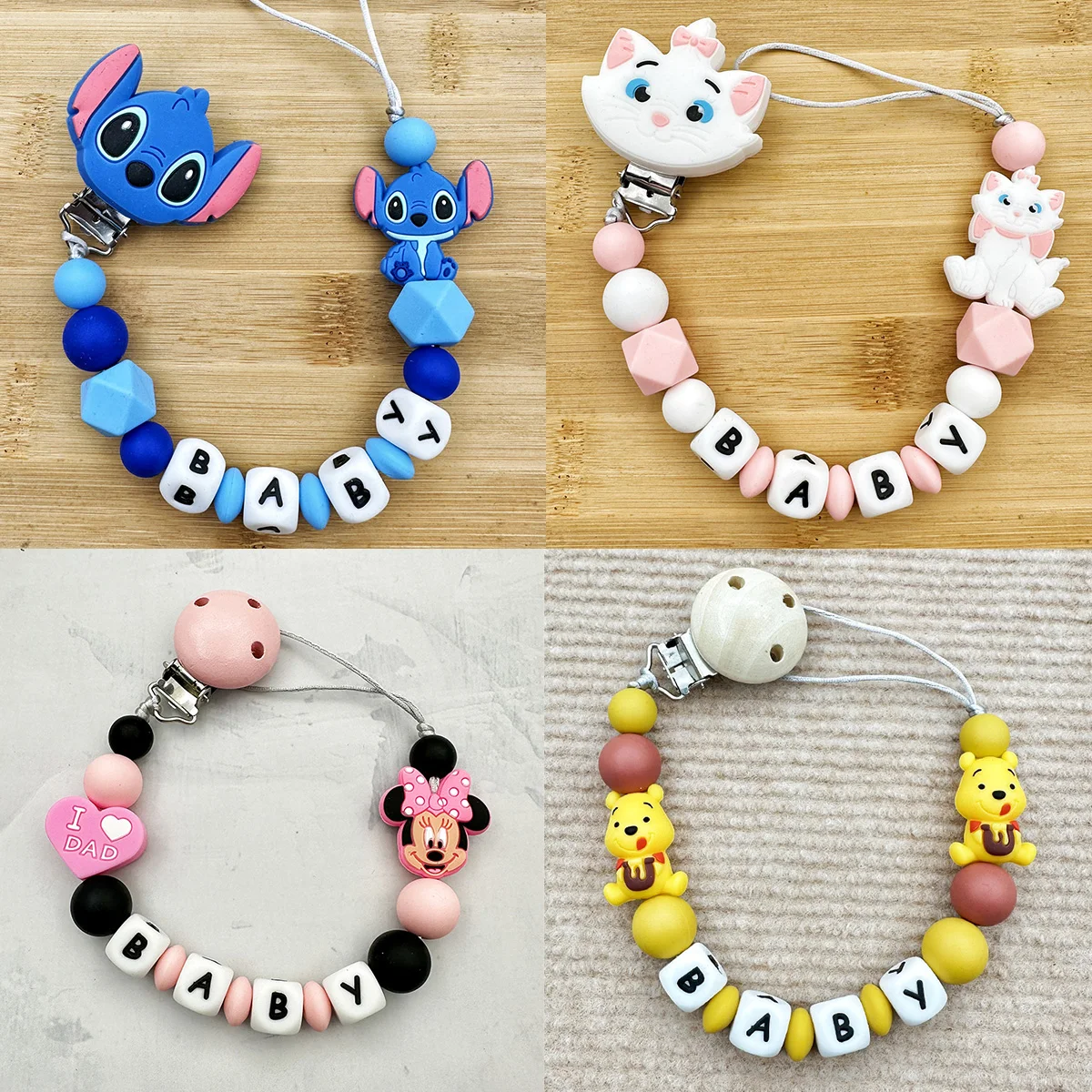 Customized Pacifiers Name Pacifier Clip BPA Free Food Grade Baby Pacifier Holder Chain for Baby Teething Soother Pacifier Clips