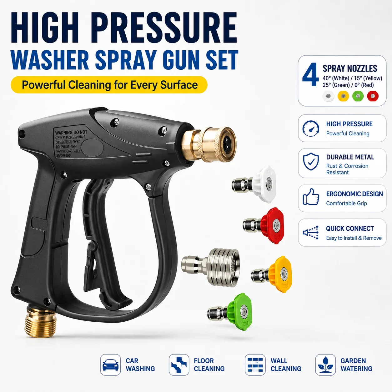 Universal High Pressure Car Wash Nozzle, Rustproof Stainless Steel Tip with 1/4