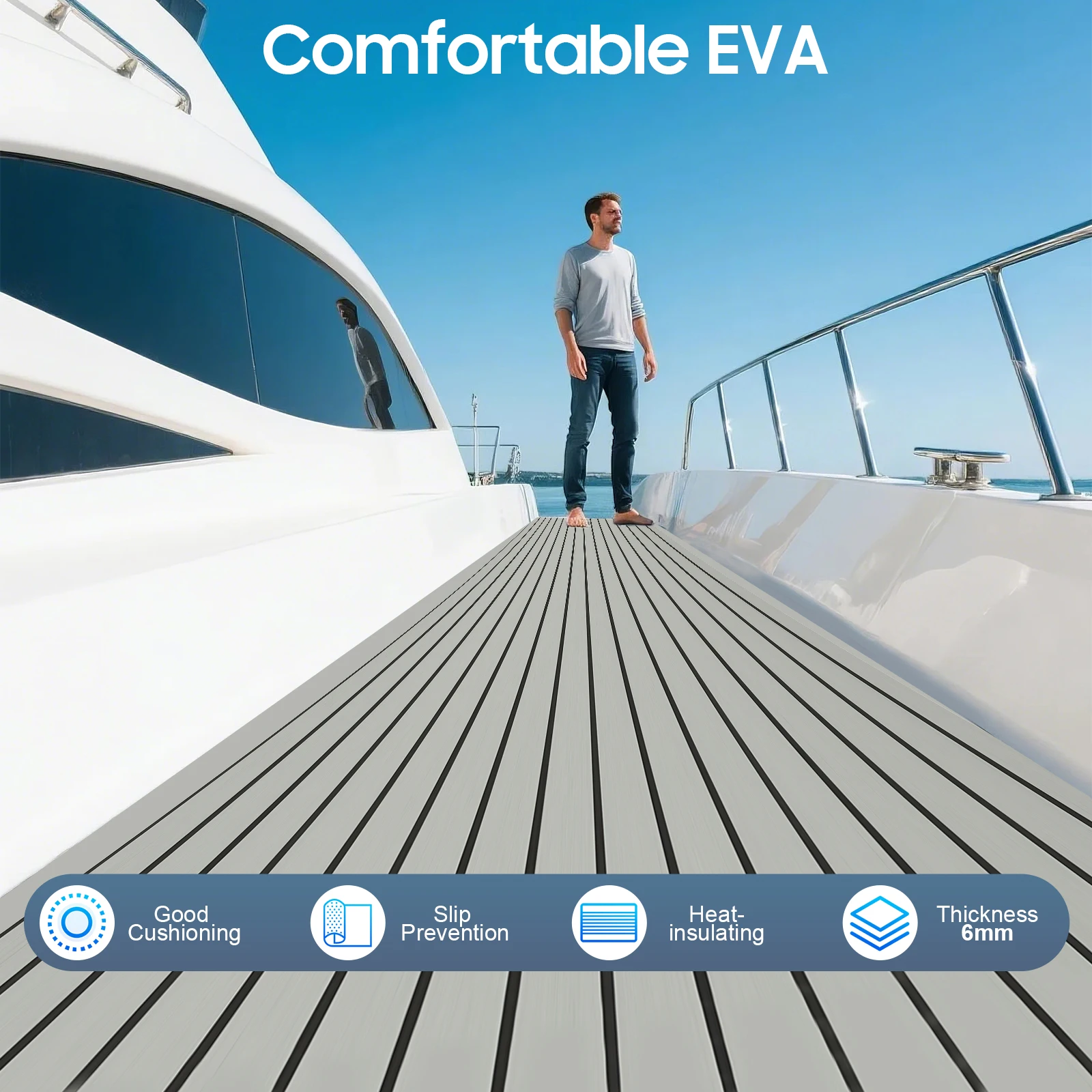 

High-Quality EVA Anti-Slip Floor Mat - Waterproof & Self-Adhesive Teak Pattern Mat for RV/Boat/Yacht Deck, Gym, Floating Docks