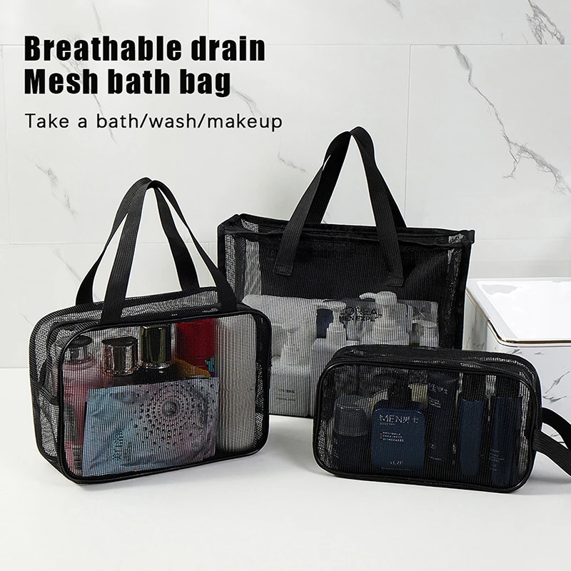 Mesh Makeup Toiletry Storage Bags Handbags Portable Travel Washing Body Shower Tools Organizer Large Capacity Cosmetic Pouch