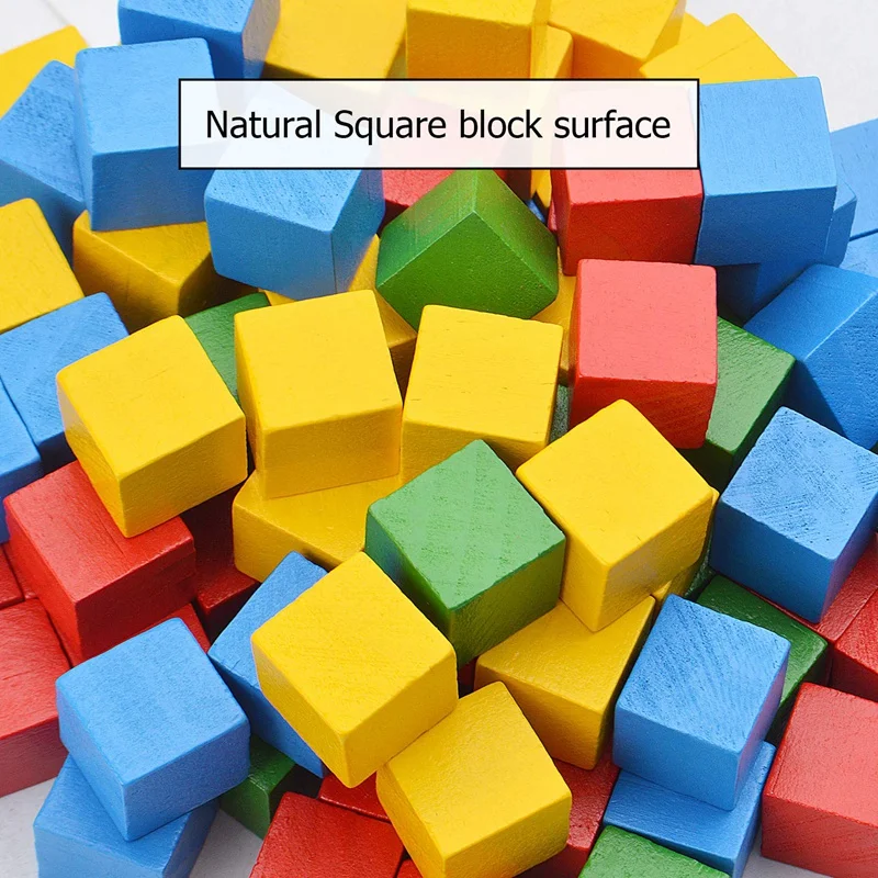 100Pcs Colorful Cubes Wooden Building Blocks Tower Collapses Games Stacking Up Square Wood Toy Educational Gift