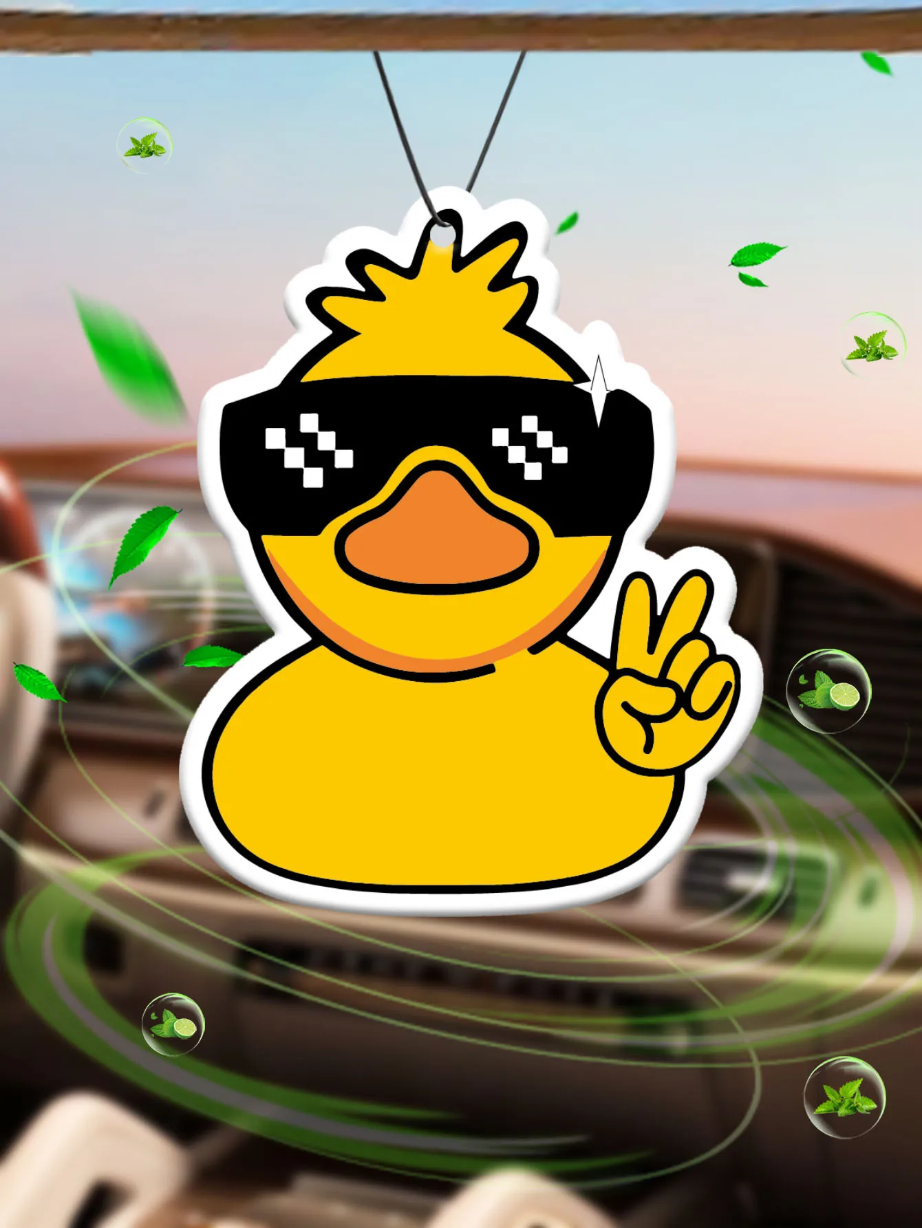 Funny and Cute Yellow Duck with Sunglasses, Car Air Freshener, Wardrobe Air Freshener, Perfume, Rearview Mirror Decoration, Car Interior Pendant, Natural Scent Air Purifier, Anime Cartoon Toilet Fragrance Sachet, Living Room Office Room Bedside Hanging Ornament