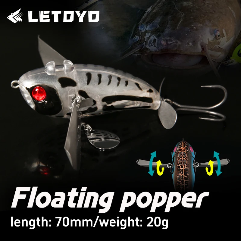 LETOYO Señuelo de superficie ruidoso de 70mm/20g, tipo cicada dorada con hélice, señuelo flotante biónico duro para lubina y bagre