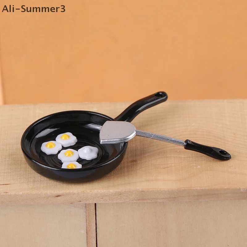 1/12 دمية محاكاة البيض المقلي مقلاة مجموعة دمية مصغرة المطبخ الديكور دمى اكسسوارات المنزل