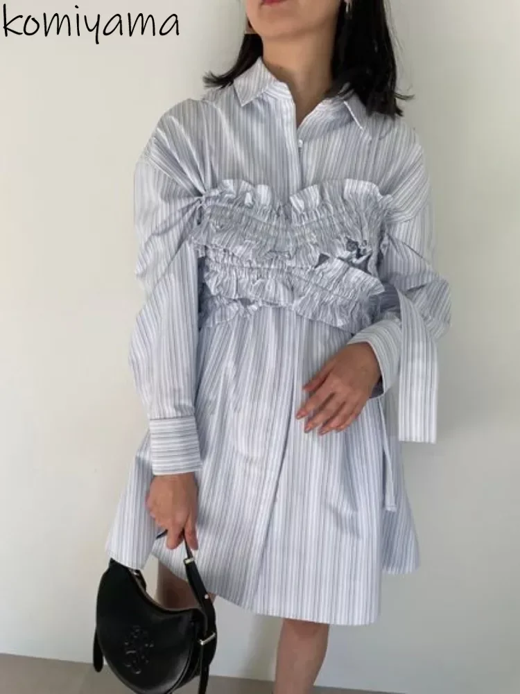 

2024 Spring Shirt Dress Vestido Vestidos Mujer Ropa Long Sleeve Dresses Women + Fuffles Spliced Bandage Bow Camis Japan Sets