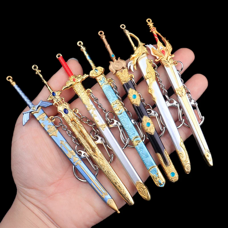 【K】1Pcs Zinc Alloy Metal Of Famous Ancient Sword Keychain Unopened Blade Pendant Keyring Charms Llaveros Official-website Gifts
